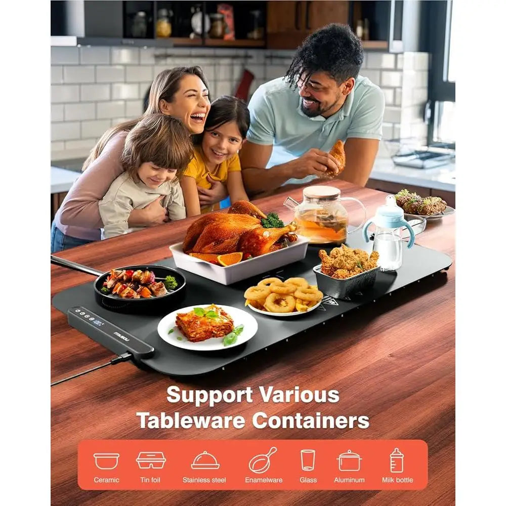 Silicone Electric Warming Mat Food Tray with 7 Temp Settings Auto Shut Off Timer Fahrenheit Celsius Easy Clean Large Surface - Merit Sell