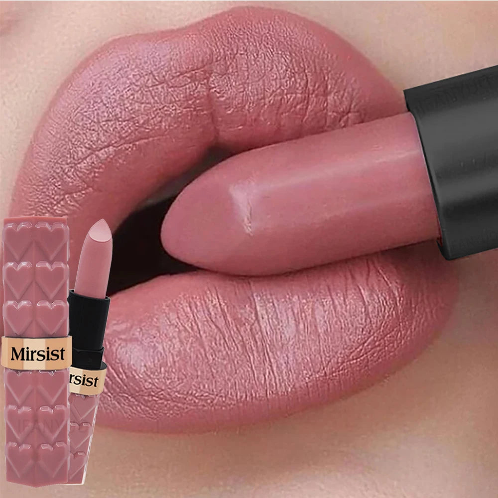 Silky Matte Velvet Nude Peach Lipstick Waterproof Long Lasting Natural Lip Stain Not Easy Fade Lip Balm Women Lip Stick Cosmetic - Merit Sell