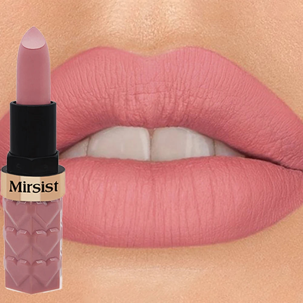 Silky Matte Velvet Nude Peach Lipstick Waterproof Long Lasting Natural Lip Stain Not Easy Fade Lip Balm Women Lip Stick Cosmetic - Merit Sell