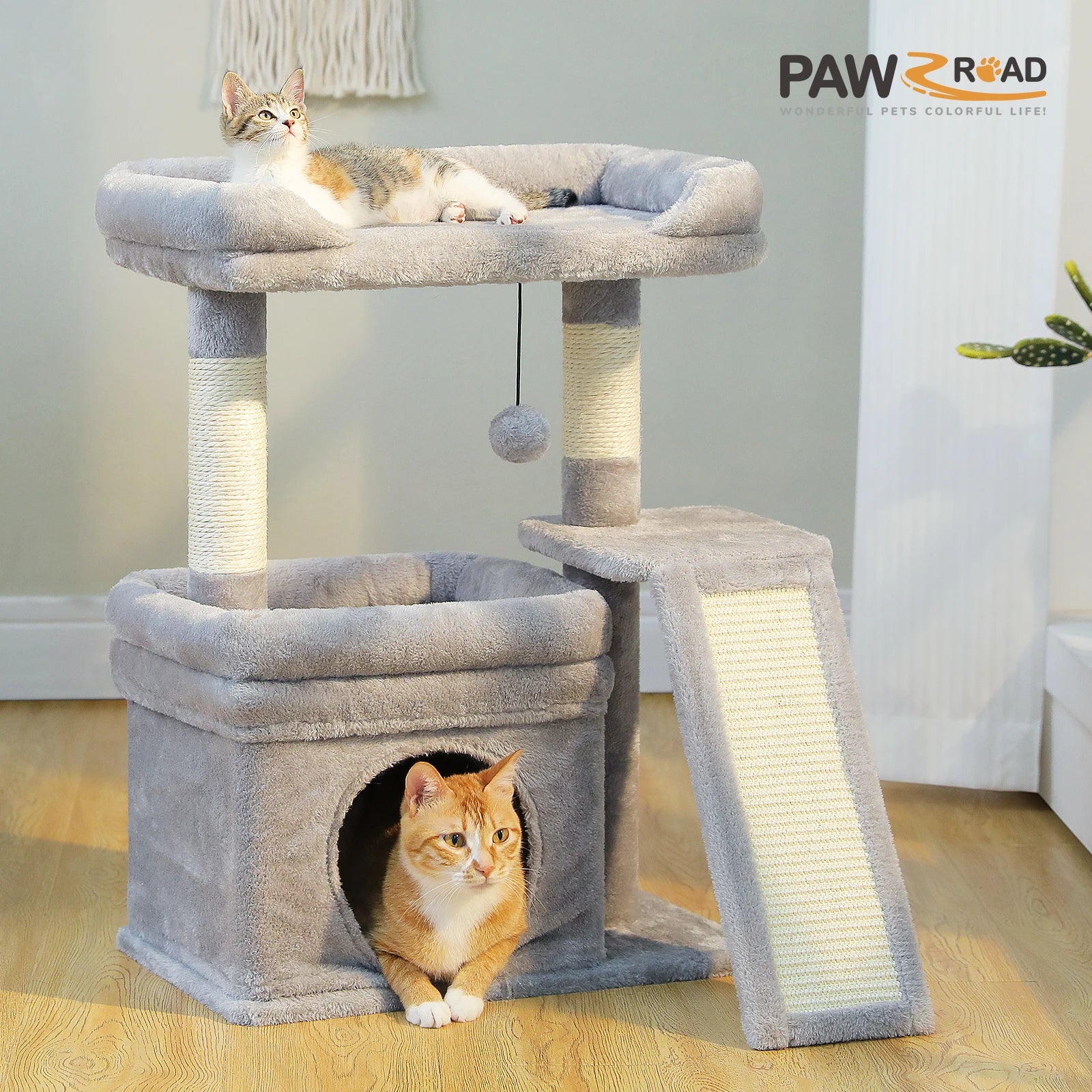 Small Cat Tree for Indoor Cat Tower with Sisal Scratching Post and Pad Wide Top Perch Large Cat Condo Cat Scratchers Cat Toys - Merit Sell