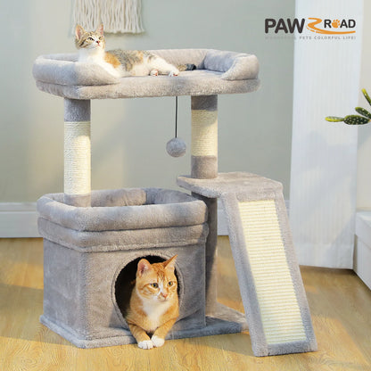 Small Cat Tree for Indoor Cat Tower with Sisal Scratching Post and Pad Wide Top Perch Large Cat Condo Cat Scratchers Cat Toys - Merit Sell