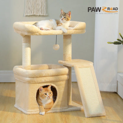 Small Cat Tree for Indoor Cat Tower with Sisal Scratching Post and Pad Wide Top Perch Large Cat Condo Cat Scratchers Cat Toys - Merit Sell