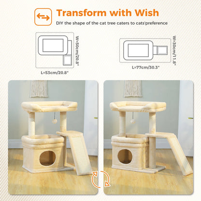 Small Cat Tree for Indoor Cat Tower with Sisal Scratching Post and Pad Wide Top Perch Large Cat Condo Cat Scratchers Cat Toys - Merit Sell