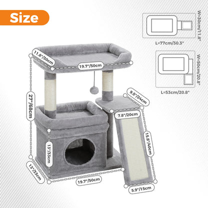 Small Cat Tree for Indoor Cat Tower with Sisal Scratching Post and Pad Wide Top Perch Large Cat Condo Cat Scratchers Cat Toys - Merit Sell