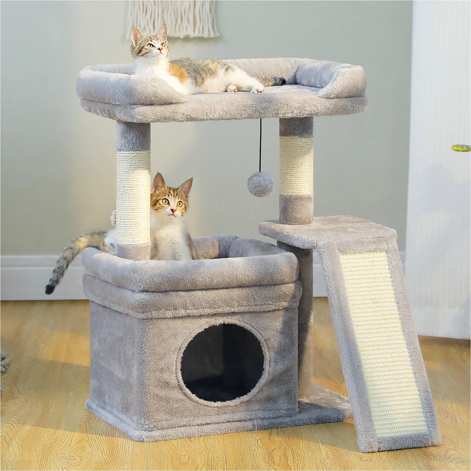 Small Cat Tree for Indoor Cat Tower with Sisal Scratching Post and Pad Wide Top Perch Large Cat Condo Cat Scratchers Cat Toys - Merit Sell