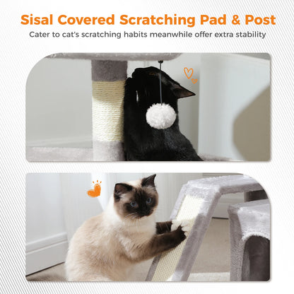 Small Cat Tree for Indoor Cat Tower with Sisal Scratching Post and Pad Wide Top Perch Large Cat Condo Cat Scratchers Cat Toys - Merit Sell