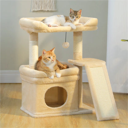 Small Cat Tree for Indoor Cat Tower with Sisal Scratching Post and Pad Wide Top Perch Large Cat Condo Cat Scratchers Cat Toys - Merit Sell