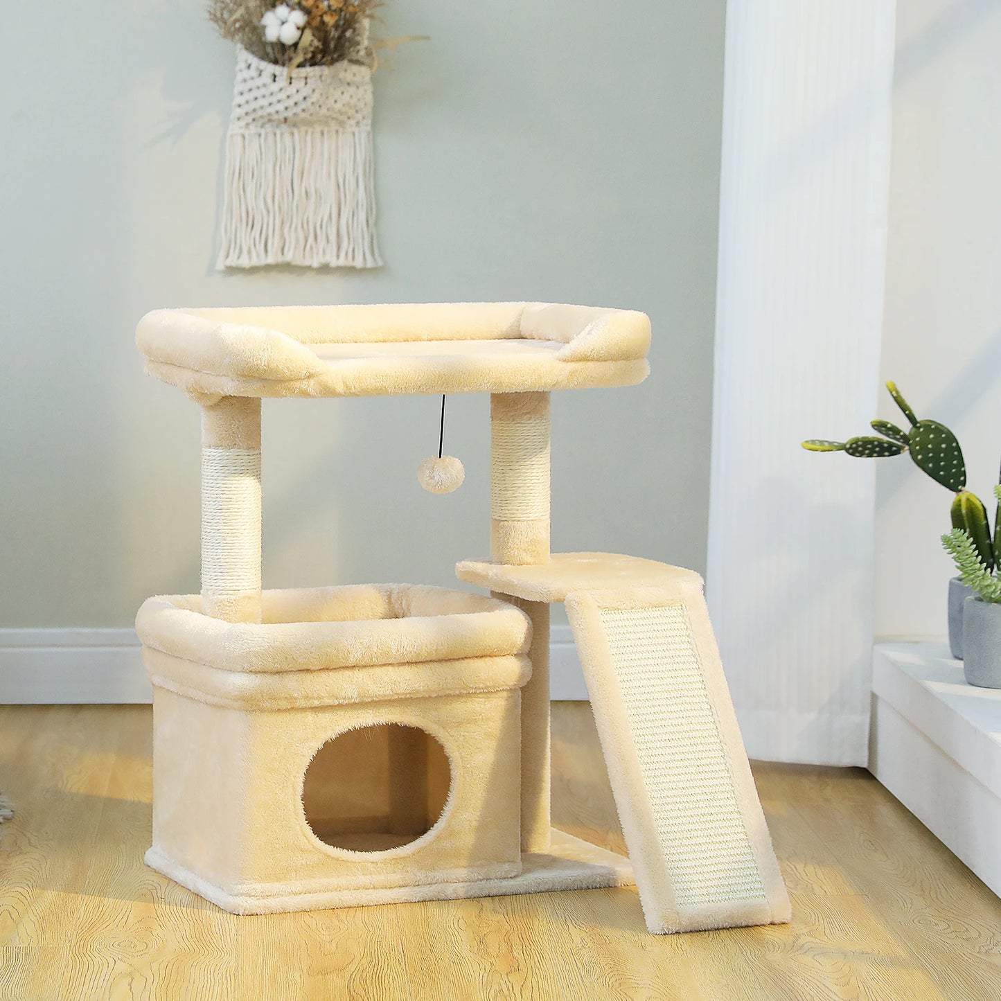 Small Cat Tree for Indoor Cat Tower with Sisal Scratching Post and Pad Wide Top Perch Large Cat Condo Cat Scratchers Cat Toys - Merit Sell