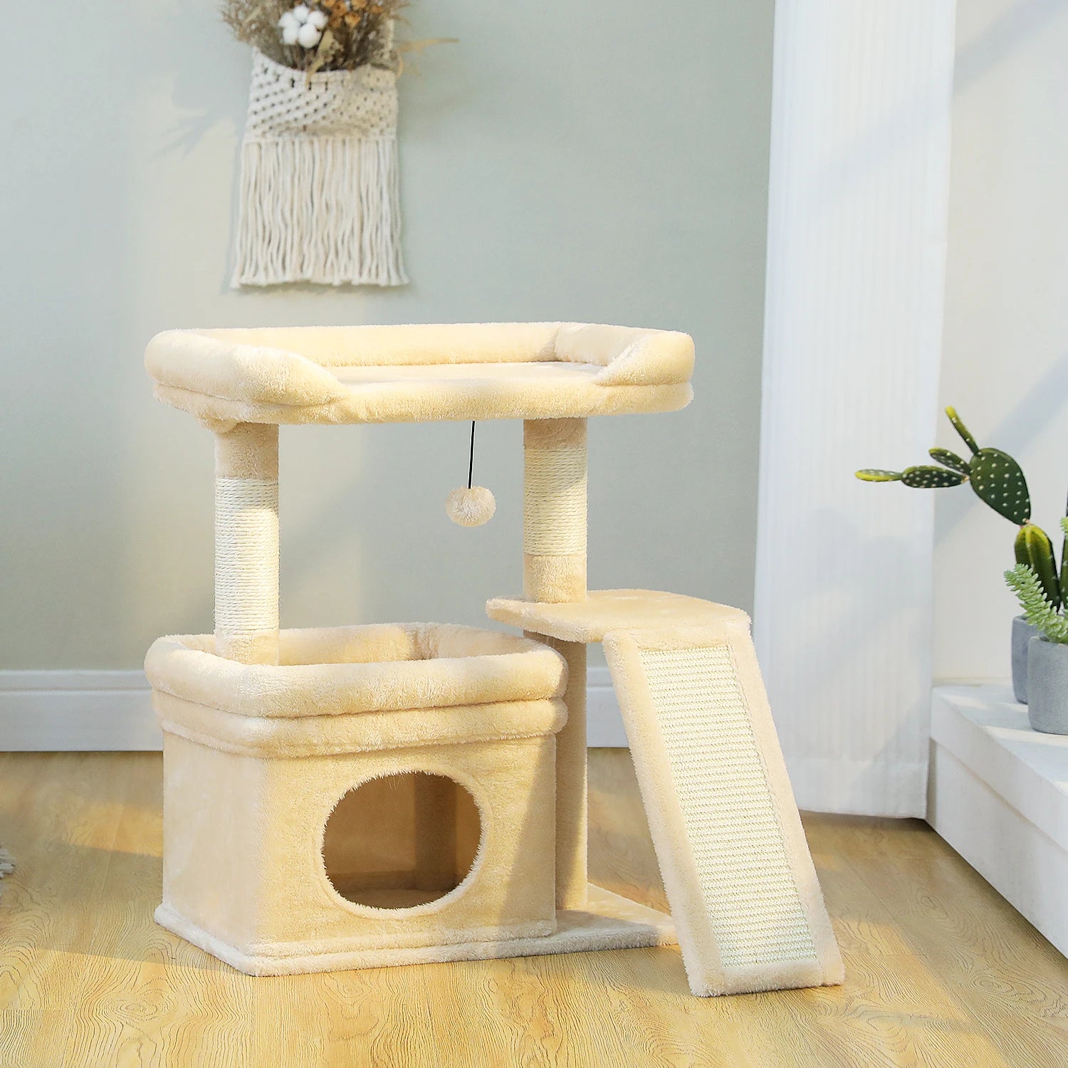 Small Cat Tree for Indoor Cat Tower with Sisal Scratching Post and Pad Wide Top Perch Large Cat Condo Cat Scratchers Cat Toys - Merit Sell
