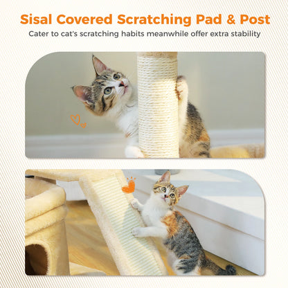Small Cat Tree for Indoor Cat Tower with Sisal Scratching Post and Pad Wide Top Perch Large Cat Condo Cat Scratchers Cat Toys - Merit Sell