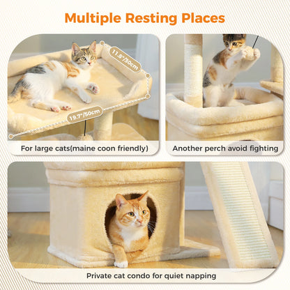 Small Cat Tree for Indoor Cat Tower with Sisal Scratching Post and Pad Wide Top Perch Large Cat Condo Cat Scratchers Cat Toys - Merit Sell