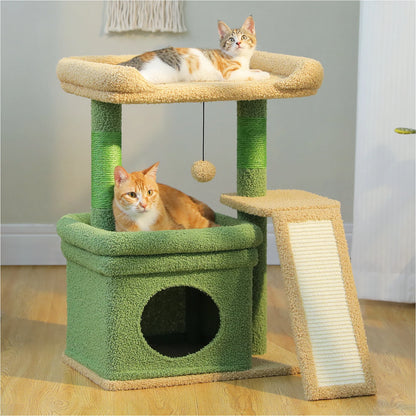Small Cat Tree for Indoor Cat Tower with Sisal Scratching Post and Pad Wide Top Perch Large Cat Condo Cat Scratchers Cat Toys - Merit Sell