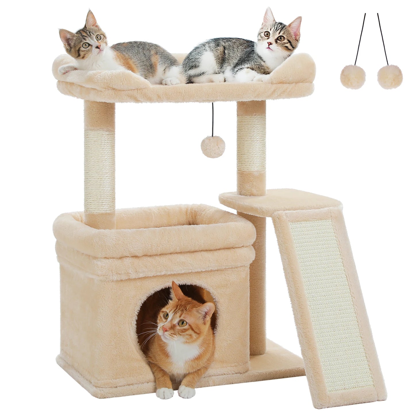 Small Cat Tree for Indoor Cat Tower with Sisal Scratching Post and Pad Wide Top Perch Large Cat Condo Cat Scratchers Cat Toys - Merit Sell