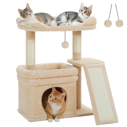 Small Cat Tree for Indoor Cat Tower with Sisal Scratching Post and Pad Wide Top Perch Large Cat Condo Cat Scratchers Cat Toys - Merit Sell
