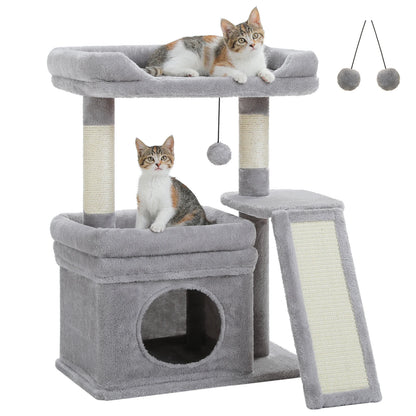 Small Cat Tree for Indoor Cat Tower with Sisal Scratching Post and Pad Wide Top Perch Large Cat Condo Cat Scratchers Cat Toys - Merit Sell