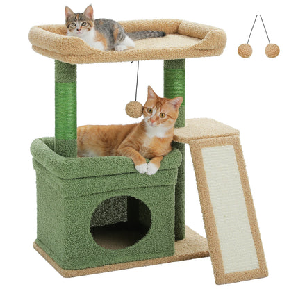 Small Cat Tree for Indoor Cat Tower with Sisal Scratching Post and Pad Wide Top Perch Large Cat Condo Cat Scratchers Cat Toys - Merit Sell
