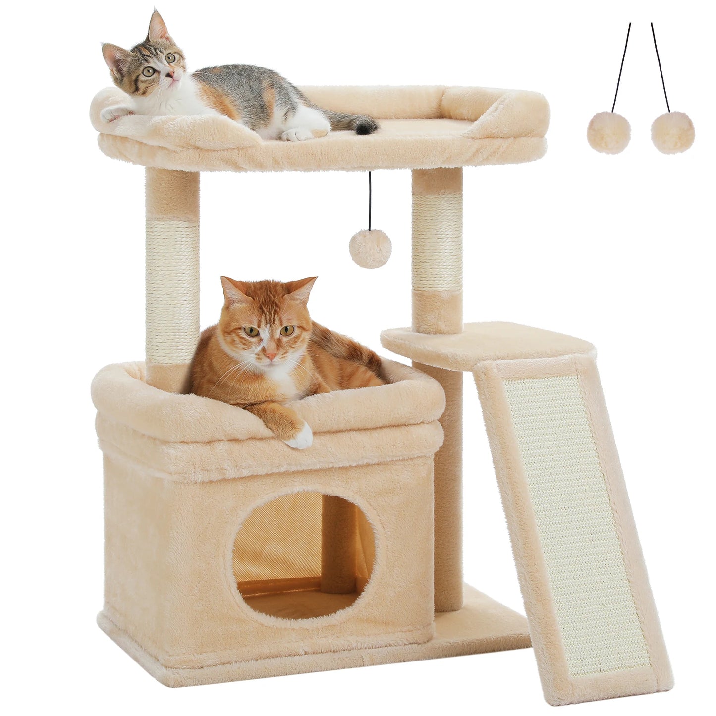 Small Cat Tree for Indoor Cat Tower with Sisal Scratching Post and Pad Wide Top Perch Large Cat Condo Cat Scratchers Cat Toys - Merit Sell