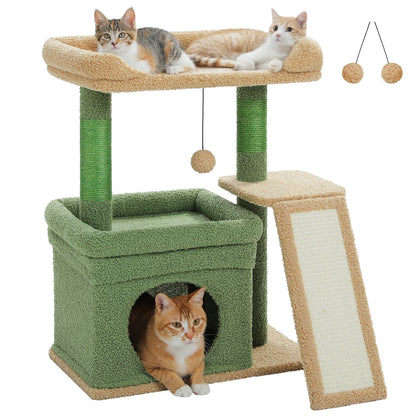 Small Cat Tree for Indoor Cat Tower with Sisal Scratching Post and Pad Wide Top Perch Large Cat Condo Cat Scratchers Cat Toys - Merit Sell