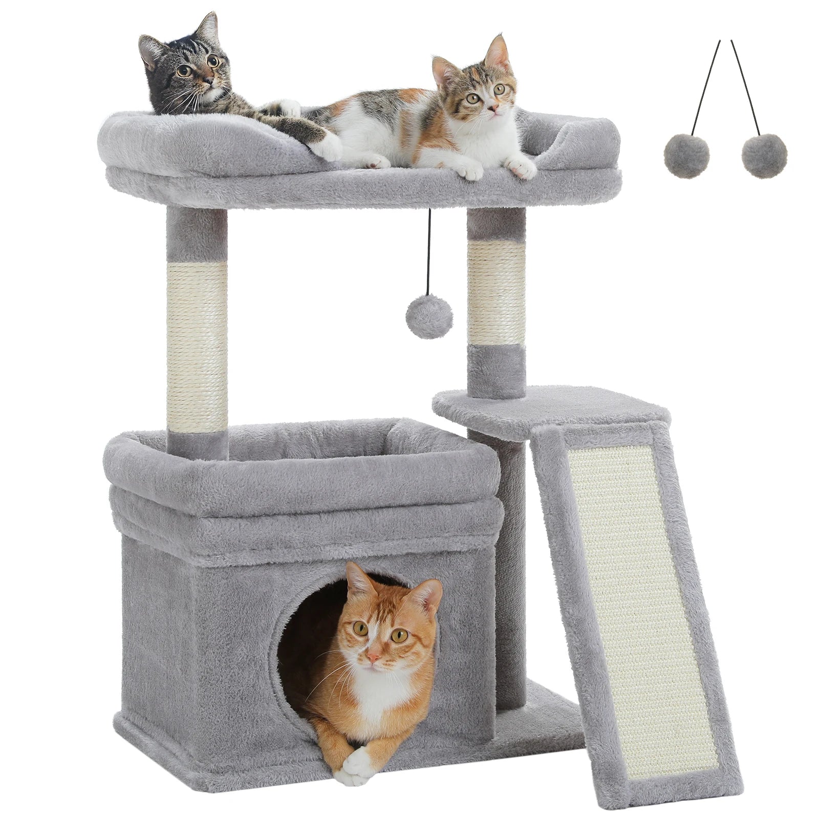 Small Cat Tree for Indoor Cat Tower with Sisal Scratching Post and Pad Wide Top Perch Large Cat Condo Cat Scratchers Cat Toys - Merit Sell
