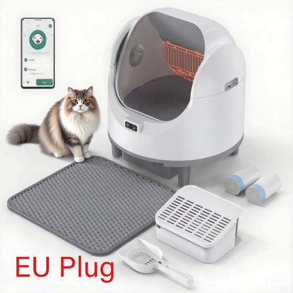 Smart Automatic Self-Cleaning Cat Litter Box EU Plug with Odor Control & WiFi Function, Easy to Clean with Cat Litter Mat - Merit Sell