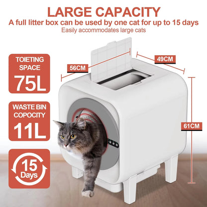 Smart Self-Cleaning Cat Litter Box Odor-Removal Design Hands-Free Cleanup Cat Toilet 75L Automatic WiFi APP Control - Merit Sell