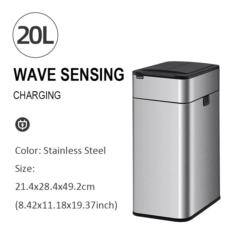 Smart Trash Can 20 Liters 15L Wastebasket Stainless Steel Automatic Sensor Trash Can Food Waste Bin Home Kitchen Garbage Cube - Merit Sell