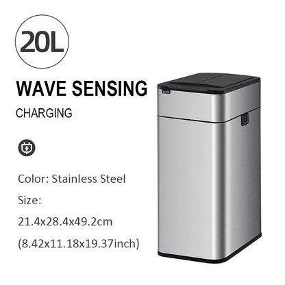 Smart Trash Can 20 Liters 15L Wastebasket Stainless Steel Automatic Sensor Trash Can Food Waste Bin Home Kitchen Garbage Cube - Merit Sell