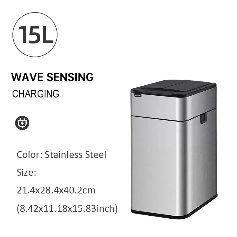 Smart Trash Can 20 Liters 15L Wastebasket Stainless Steel Automatic Sensor Trash Can Food Waste Bin Home Kitchen Garbage Cube - Merit Sell