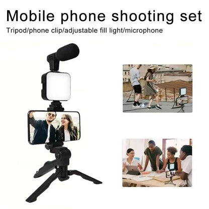 Smartphone Vlogging Kit With Tripod Phone Holder Mini Microphone LED Fill Light Starter For TikTok Live Stream Video YouTube - Merit Sell