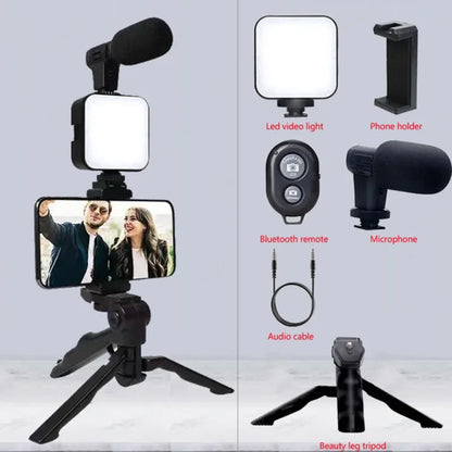 Smartphone Vlogging Kit With Tripod Phone Holder Mini Microphone LED Fill Light Starter For TikTok Live Stream Video YouTube - Merit Sell