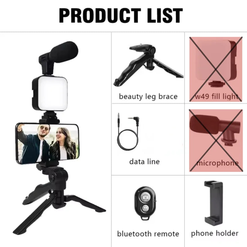 Smartphone Vlogging Kit With Tripod Phone Holder Mini Microphone LED Fill Light Starter For TikTok Live Stream Video YouTube - Merit Sell