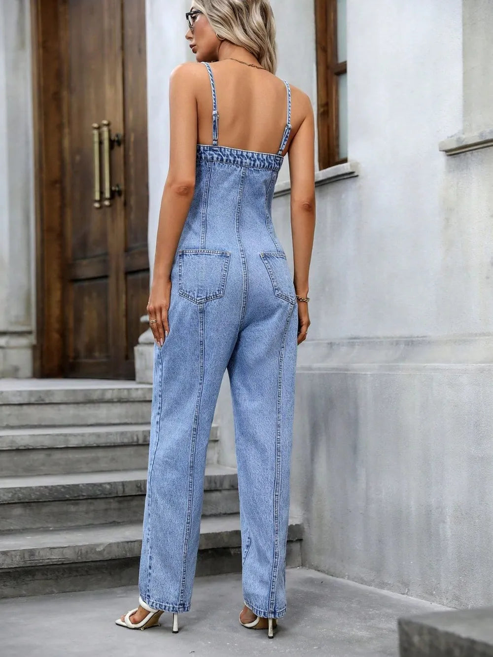Spaghetti Strap Denim Overalls with Pockets - Merit Sell
