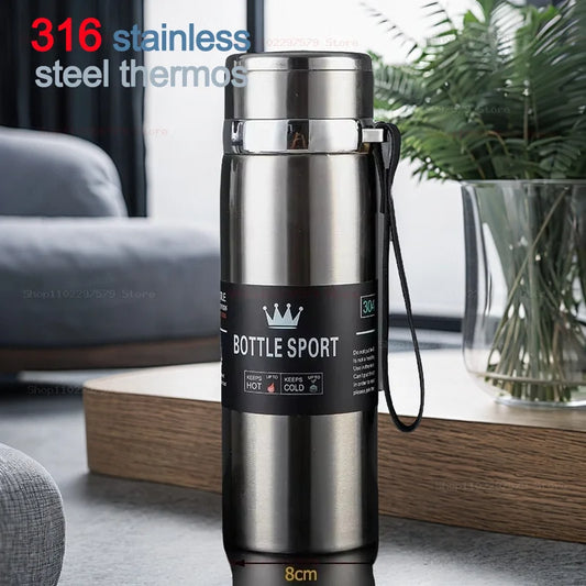 Spot 316 stainless steel thermos large capacity rope lifting sling pot outdoor portable vacuum sports kettle business - Merit Sell