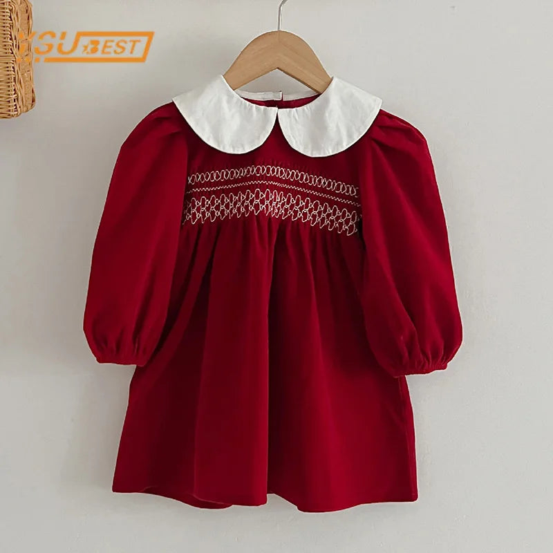 Spring Autumn Kids Baby Girls Long Sleeve Sweet Solid Color Princess Dress New Kids Baby Girls Dress Children Clothes Dress - Merit Sell