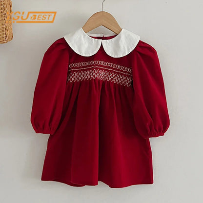 Spring Autumn Kids Baby Girls Long Sleeve Sweet Solid Color Princess Dress New Kids Baby Girls Dress Children Clothes Dress - Merit Sell
