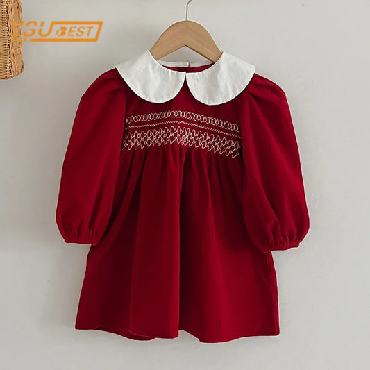 Spring Autumn Kids Baby Girls Long Sleeve Sweet Solid Color Princess Dress New Kids Baby Girls Dress Children Clothes Dress - Merit Sell