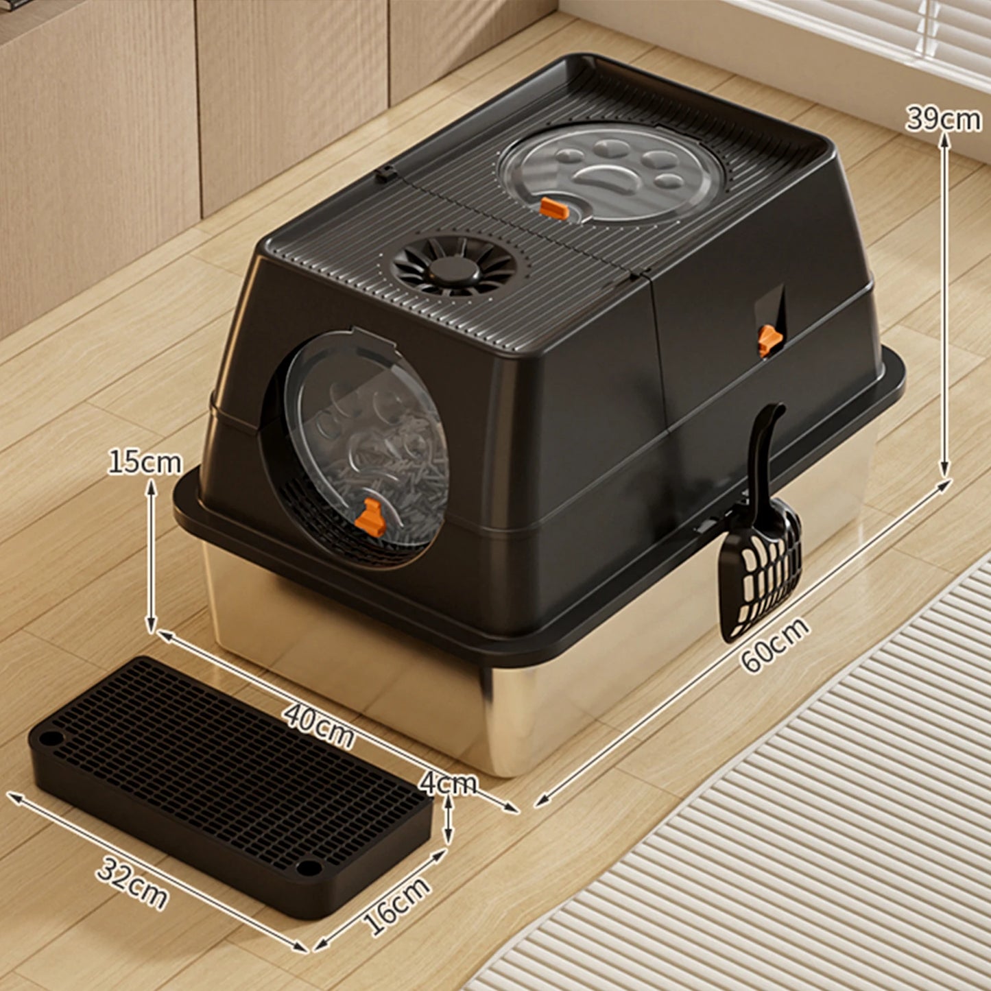 Stainless Steel Cat Litter Box with Lid Large Enclosed High Sided Litter Box Carbon Filters Easy Cleaning Anti-Urine Leakage - Merit Sell