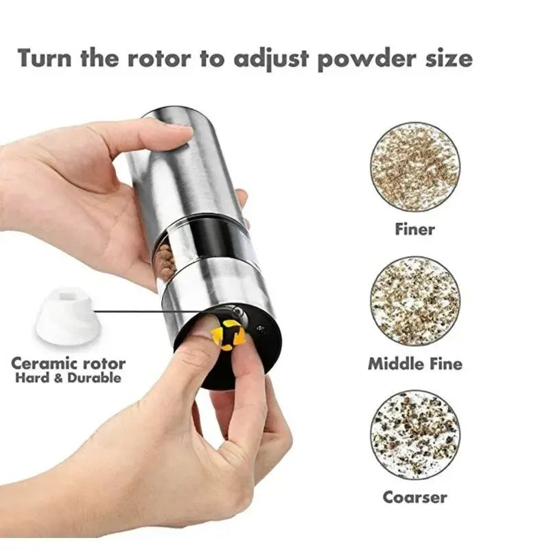 Stainless Steel Electric Pepper Grinder Spices Sea Salt Kitchen Outdoor Barbecue Seasoning Coarser Adjustment Cooking Tools - Merit Sell