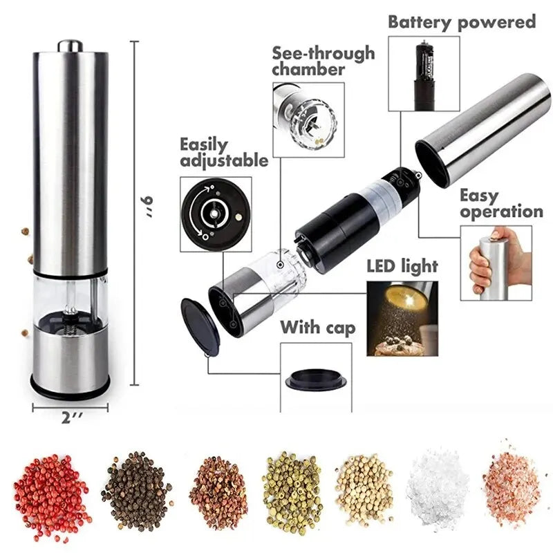 Stainless Steel Electric Pepper Grinder Spices Sea Salt Kitchen Outdoor Barbecue Seasoning Coarser Adjustment Cooking Tools - Merit Sell