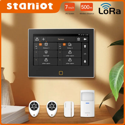 Staniot LoRa Version 7 inch Security Alarm System WiFi 4G Tuya Smart Home Burglar Kit 500m Transmission Distance Built-in Siren - Merit Sell
