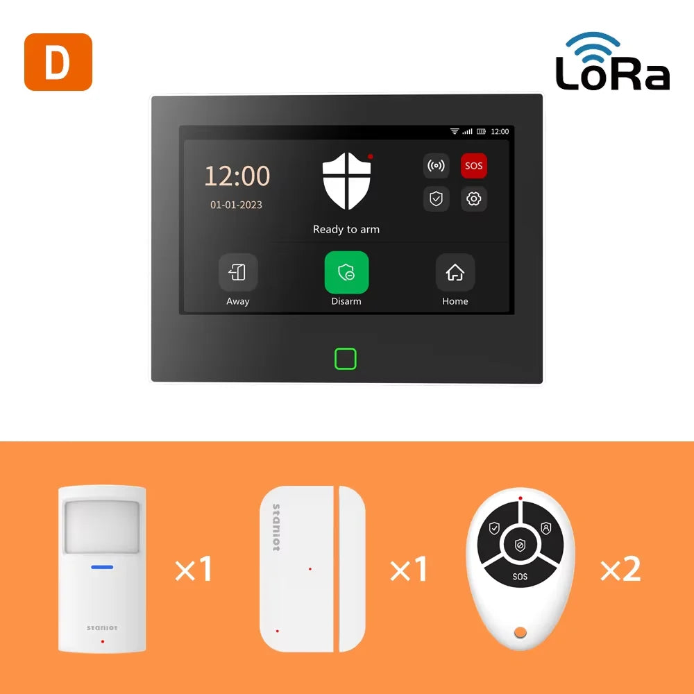 Staniot LoRa Version 7 inch Security Alarm System WiFi 4G Tuya Smart Home Burglar Kit 500m Transmission Distance Built-in Siren - Merit Sell