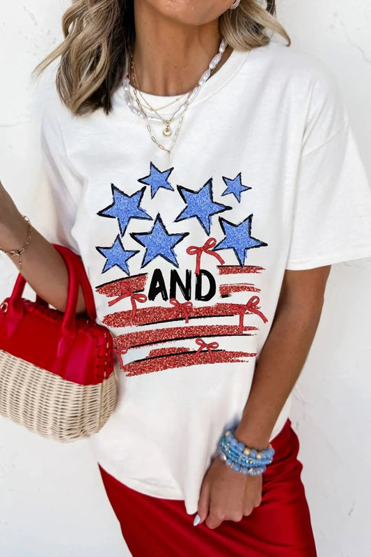Stars and Stripes Bow Graphic T Shirt - Merit Sell