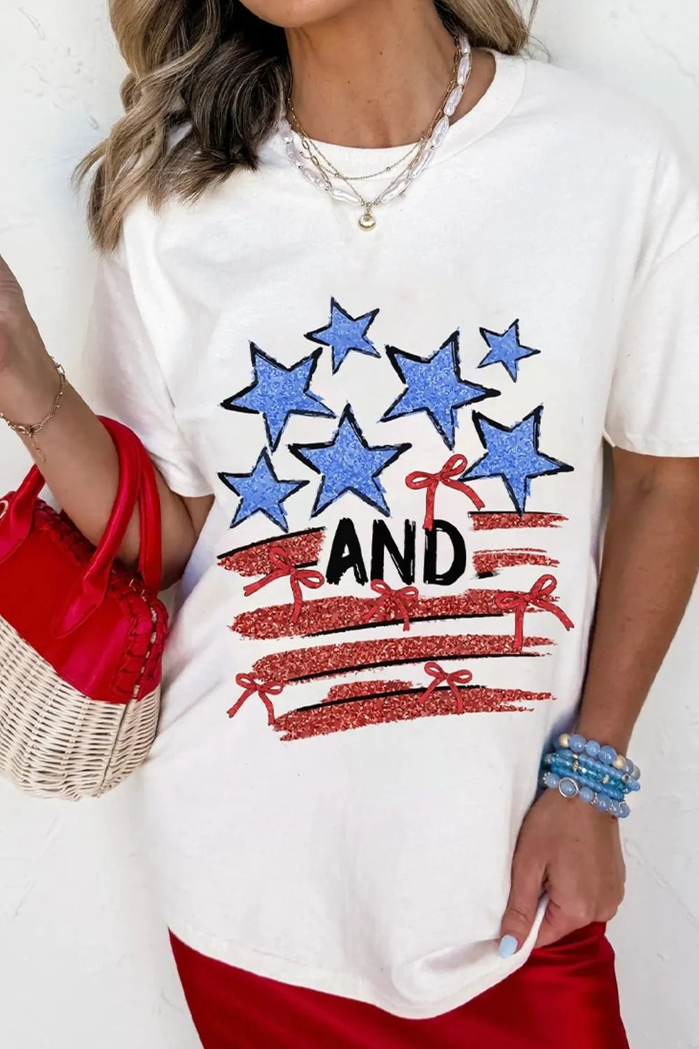 Stars and Stripes Bow Graphic T Shirt - Merit Sell