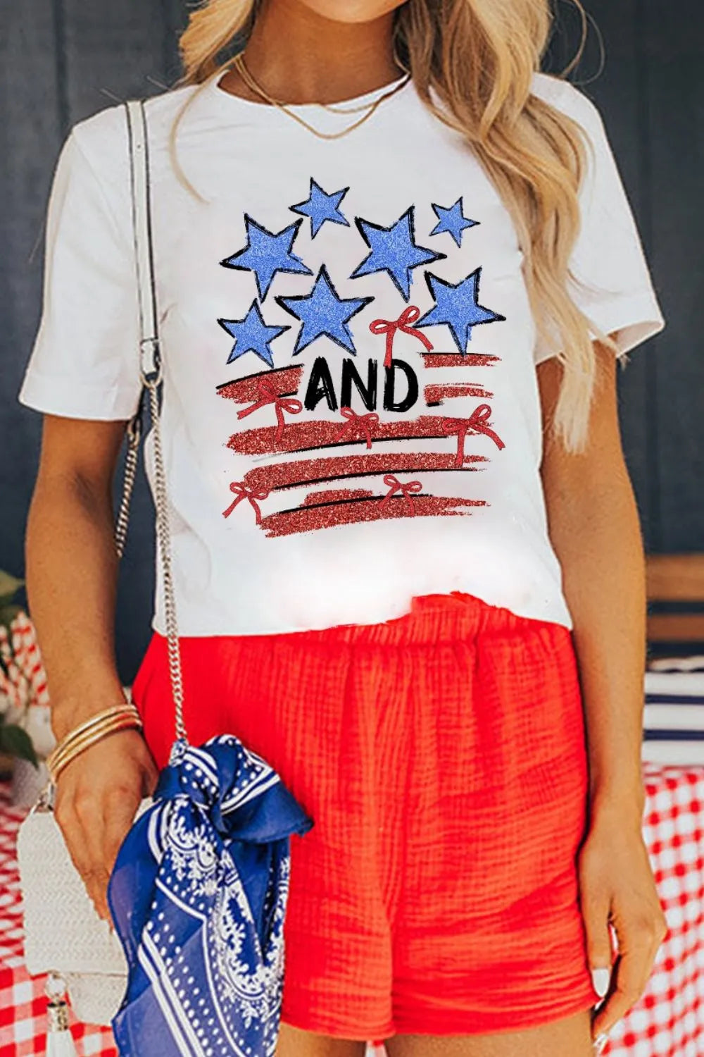 Stars and Stripes Bow Graphic T Shirt - Merit Sell