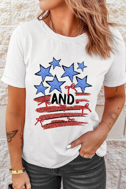 Stars and Stripes Bow Graphic T Shirt - Merit Sell