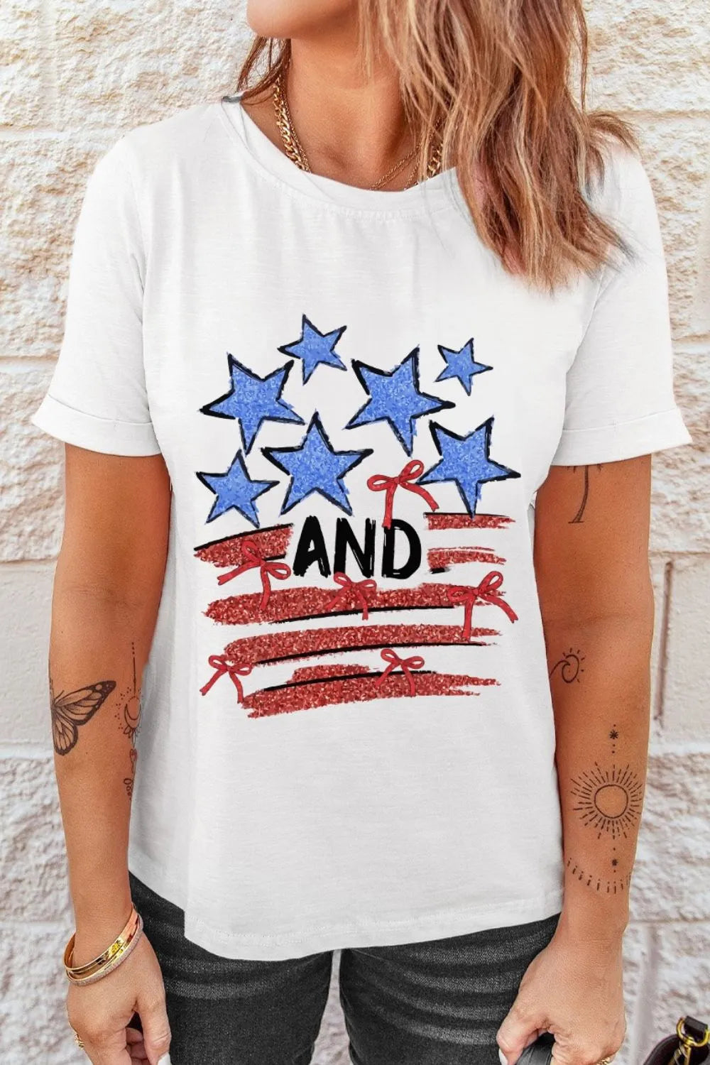 Stars and Stripes Bow Graphic T Shirt - Merit Sell