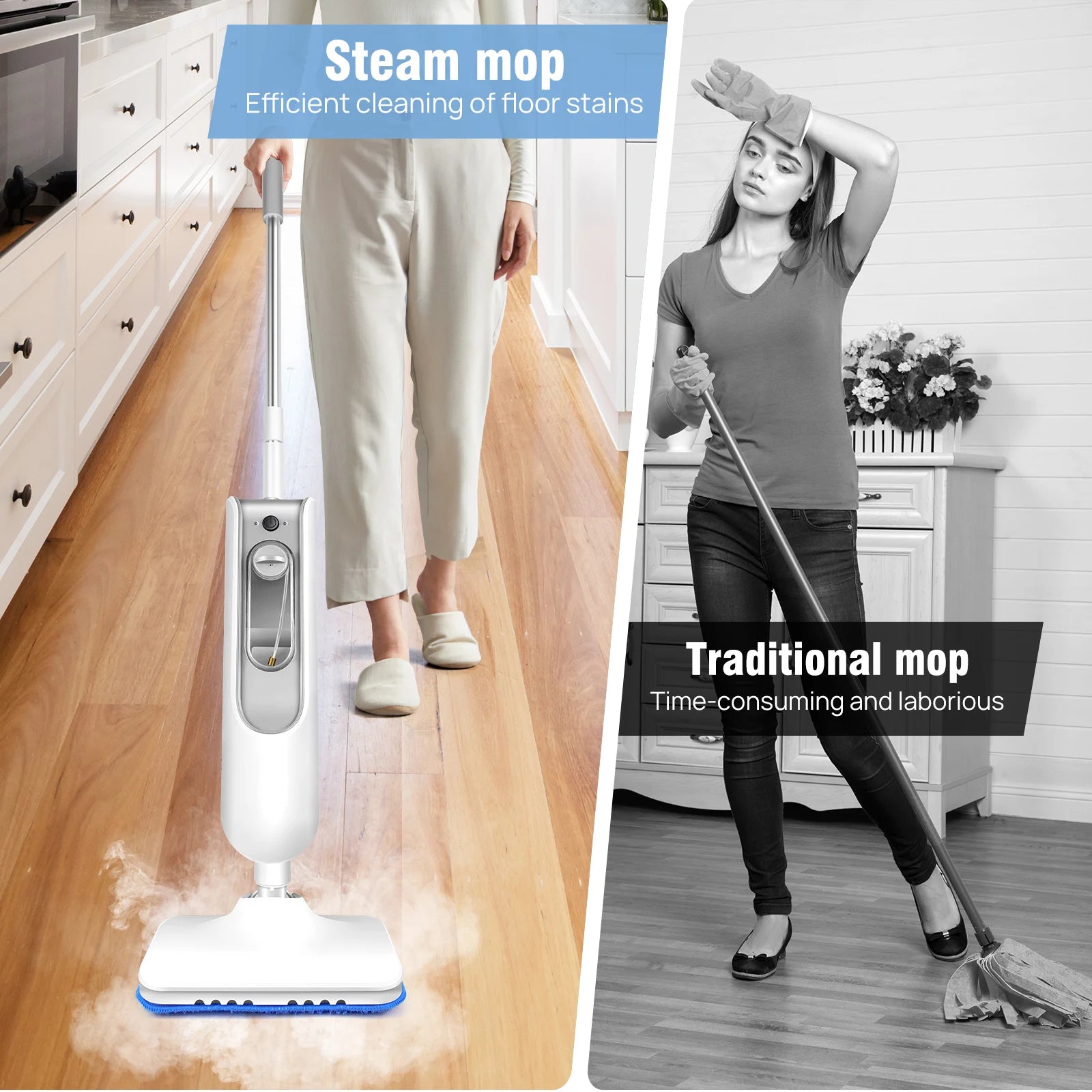 Steam Mop&Detachable Steam Cleaner,1500W Powerful Floor Steamer,Removes up to99.9%of Bacteria andViruses,for Carpet Clean,400ml - Merit Sell