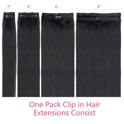 Straight Clip in Hair Extensions Real Human Hair 8Pcs Remy Human Hair Clip Natural Soft Human Hair 120g #1B Natural Black - Merit Sell