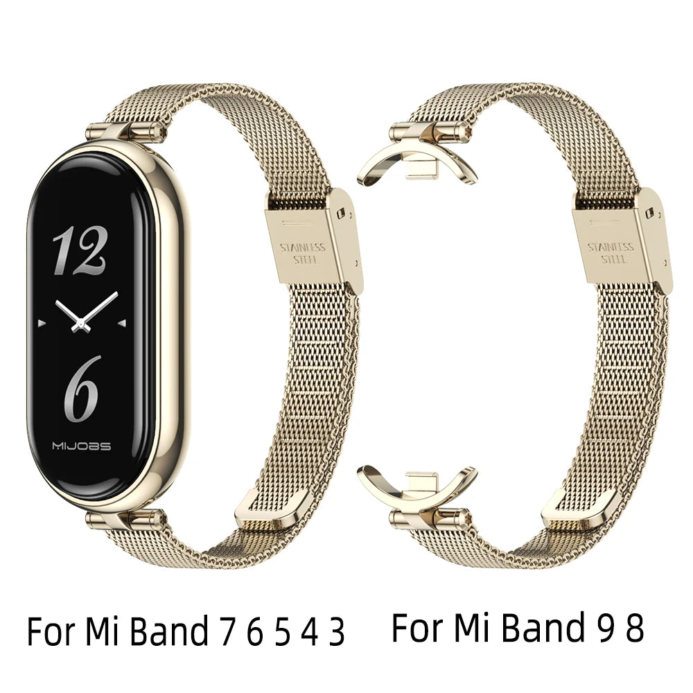 Strap for Mi Band 9 8 10 Bracelet for Xiaomi Smart Band 8 7 5 6 4 3 NFC Global Version Women Girls Metal Watch Band Wristband - Merit Sell