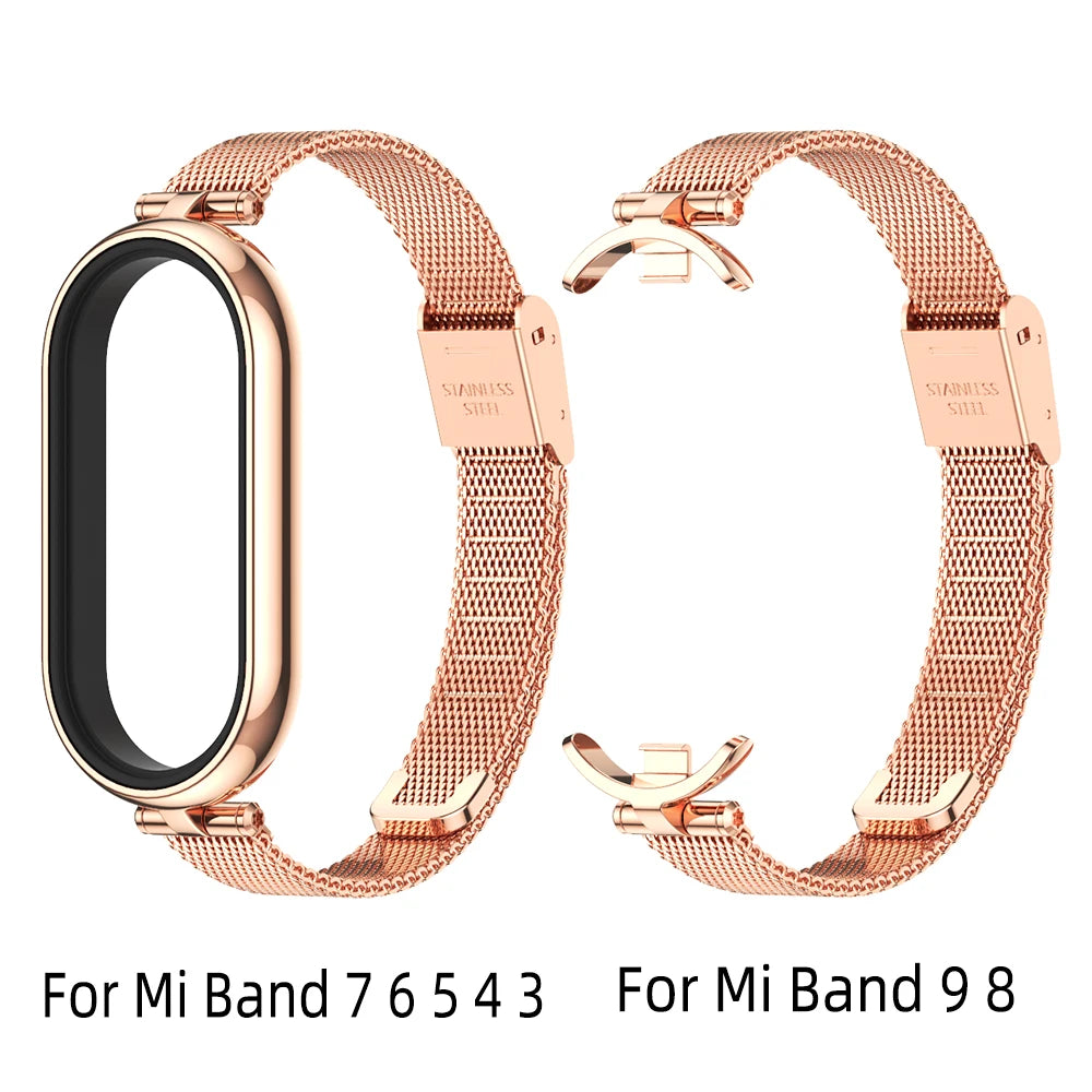 Strap for Mi Band 9 8 10 Bracelet for Xiaomi Smart Band 8 7 5 6 4 3 NFC Global Version Women Girls Metal Watch Band Wristband - Merit Sell